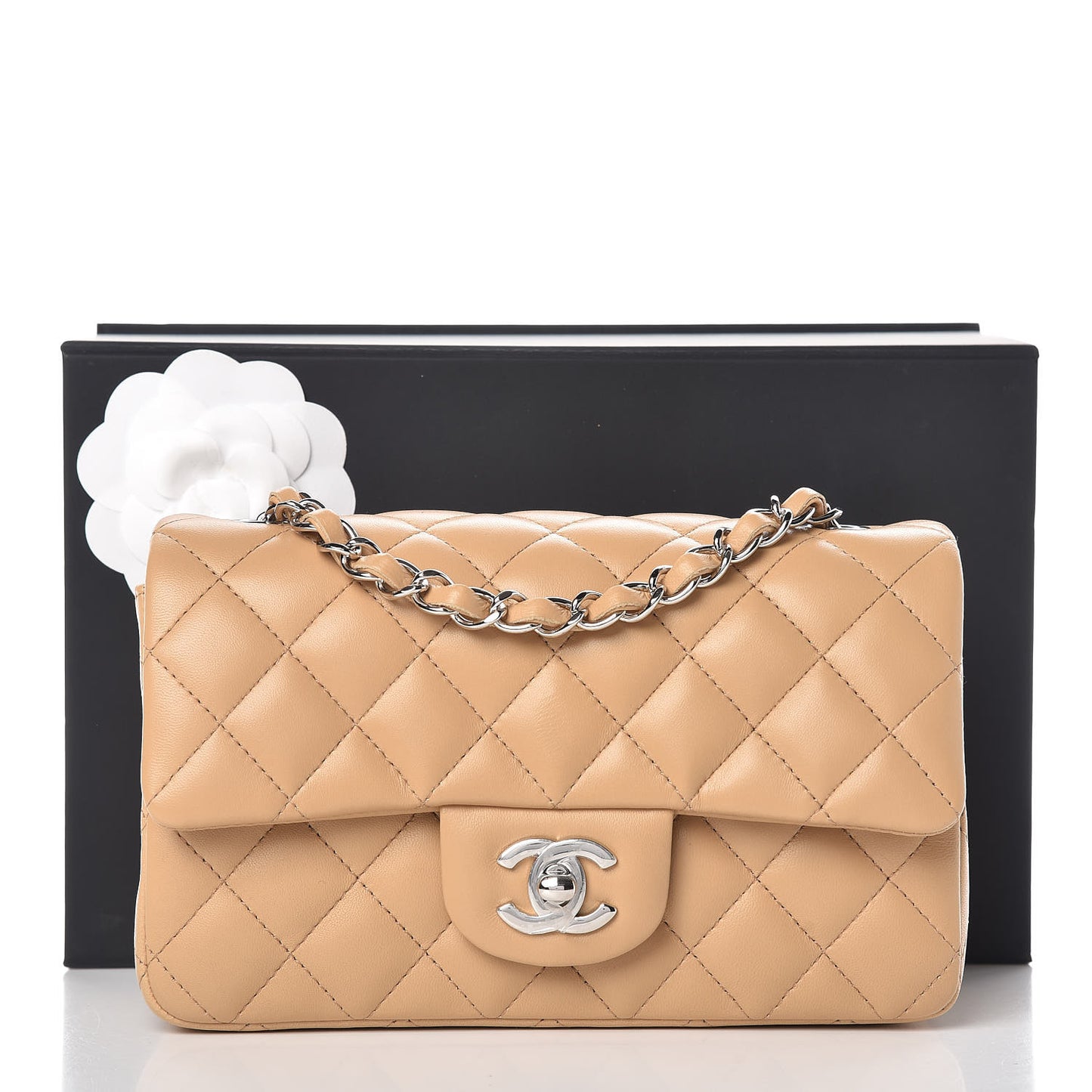 Lambskin Quilted Mini Rectangular Flap Beige