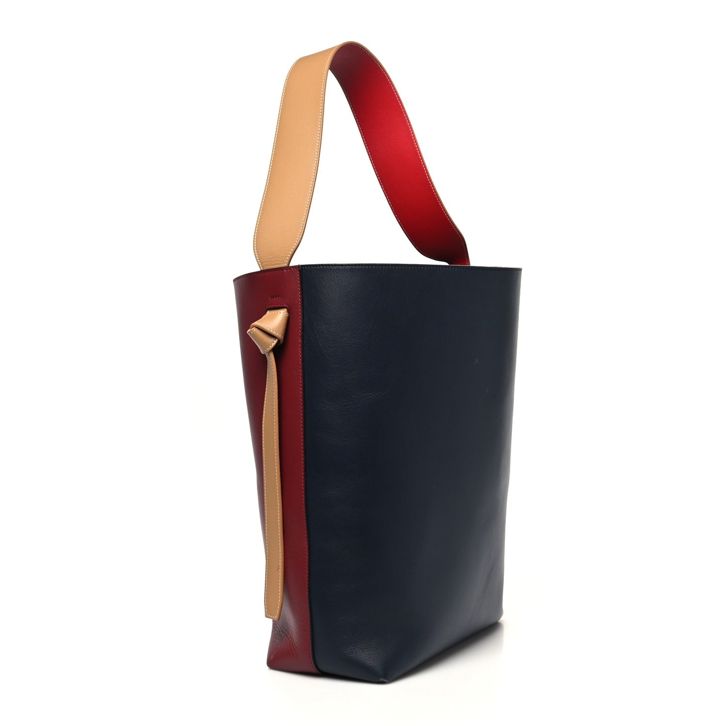 Shiny Smooth Calfskin Small Twisted Cabas Dark Ruby Navy