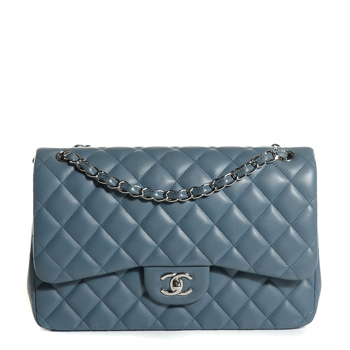Lambskin Quilted Jumbo Double Flap Blue