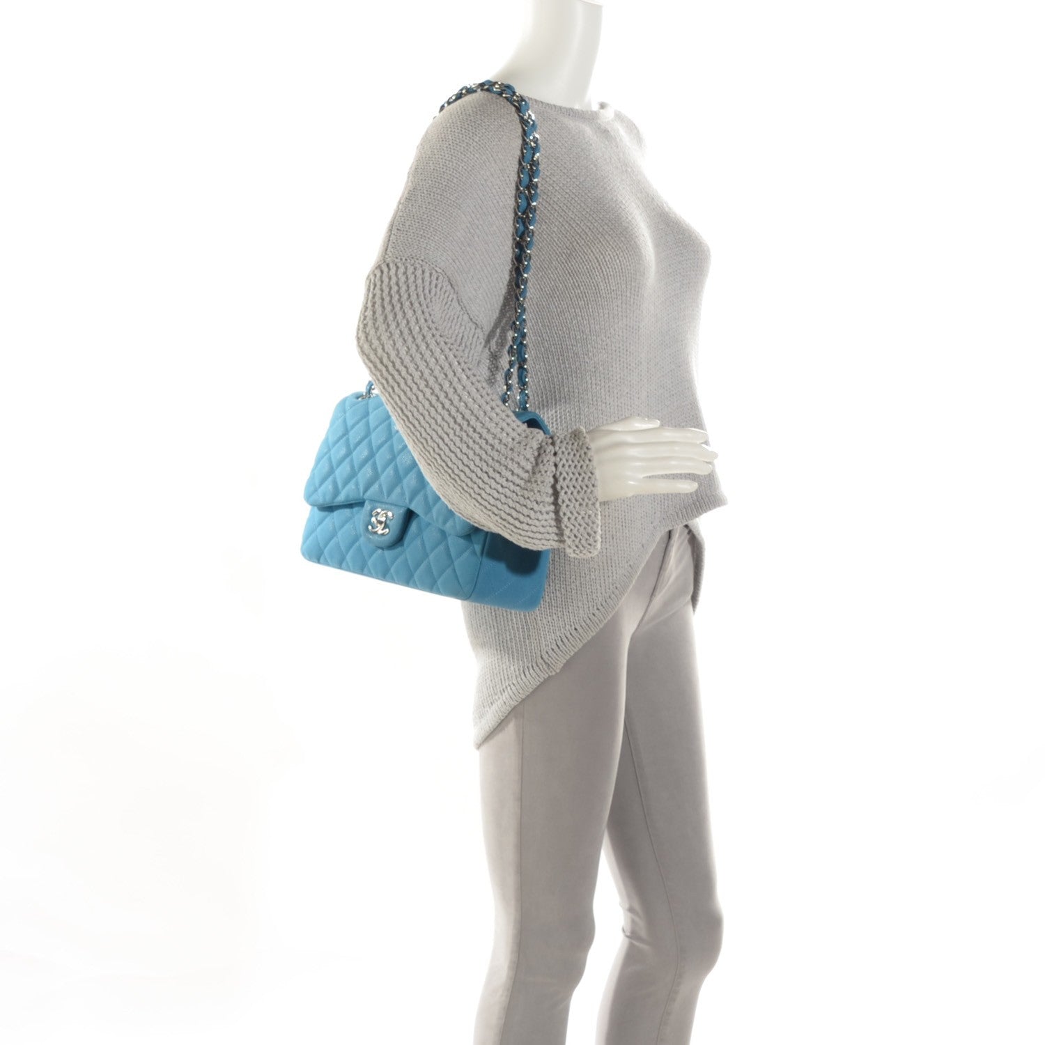 Chanel Iridescent Caviar Jumbo Double Flap Blue 2 of 7