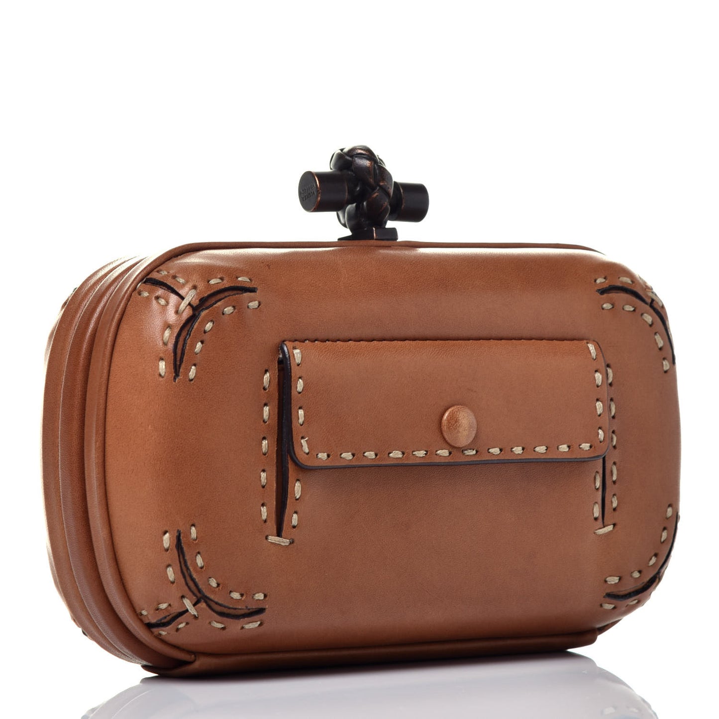 Calfskin Topstitched Knot Clutch Brown