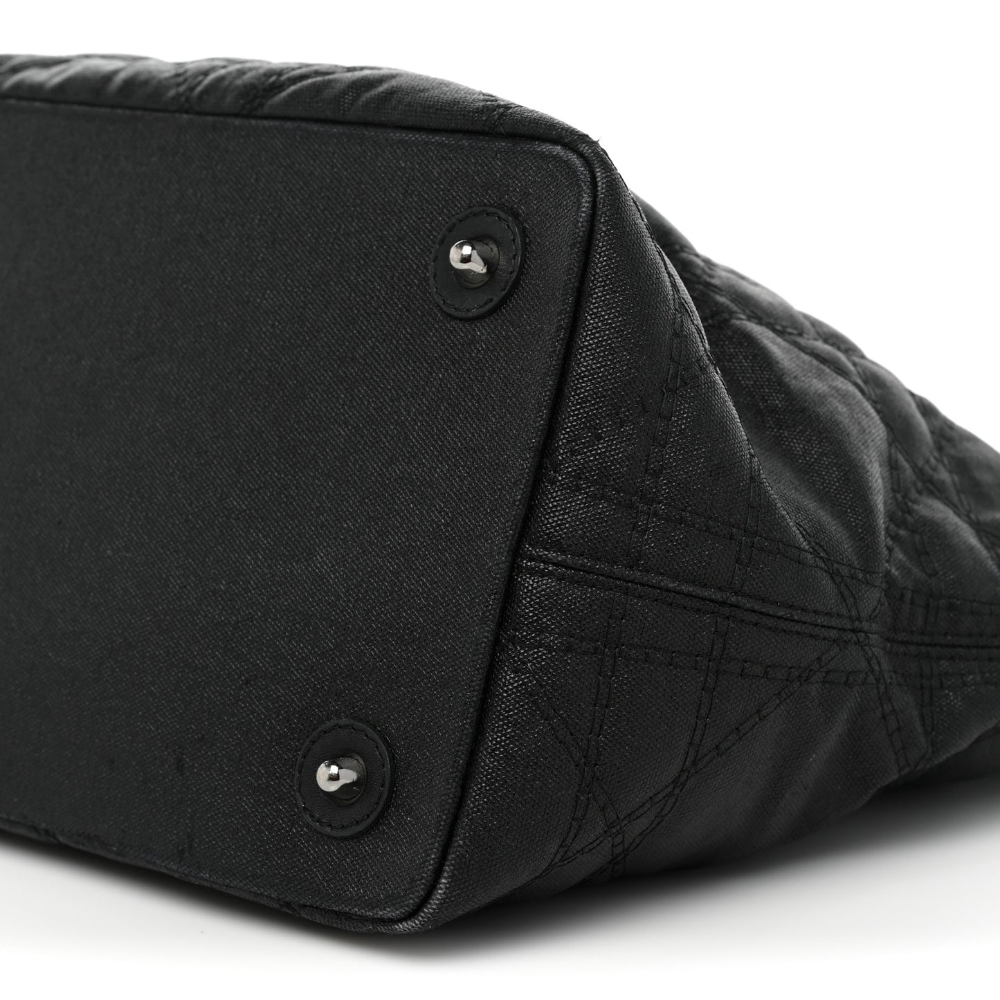 Coated Canvas Cannage Large Panarea Wood Tote Black