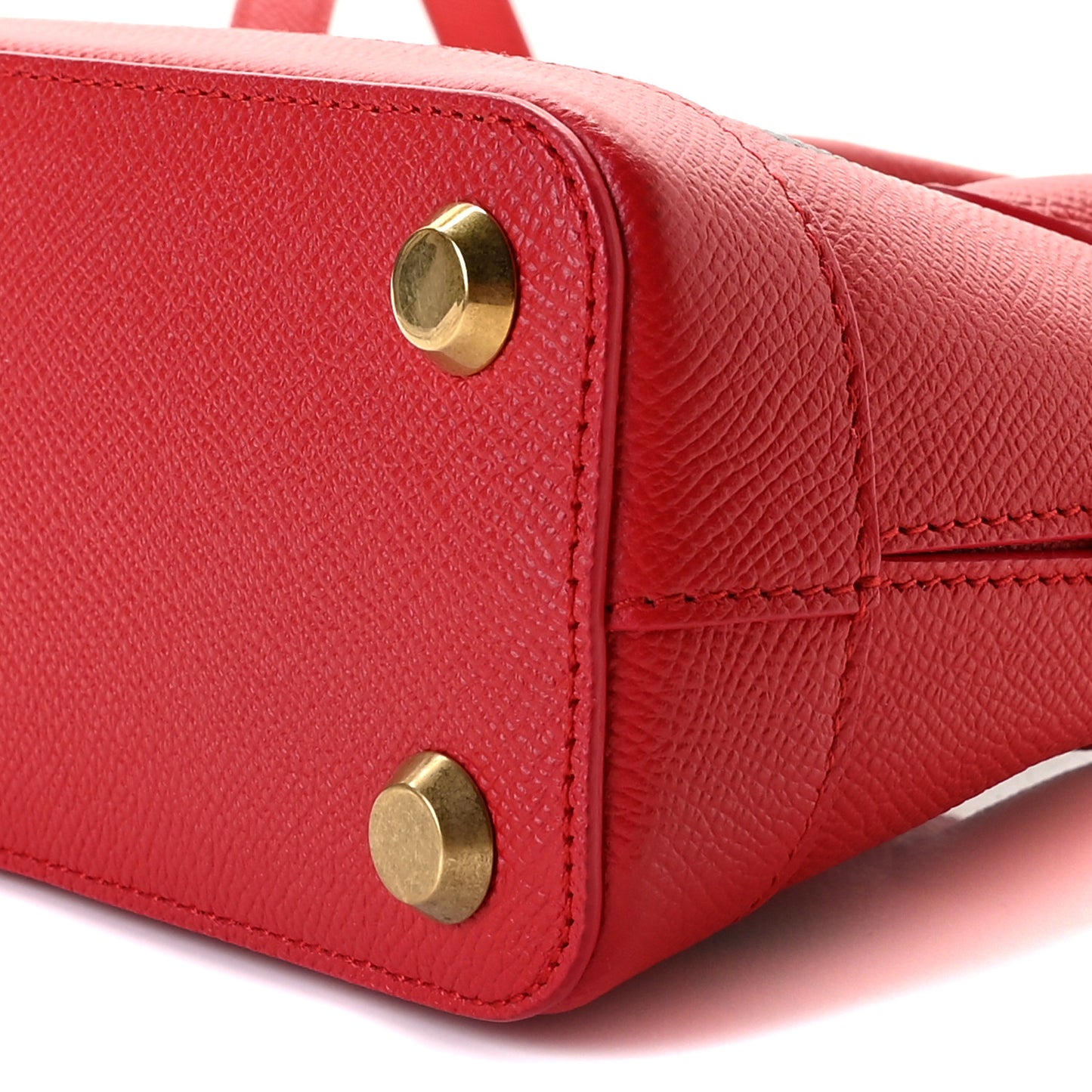 Signature Grained Calfskin Logo XXS Ville Top Handle Bag Rouge Coquelicot Black