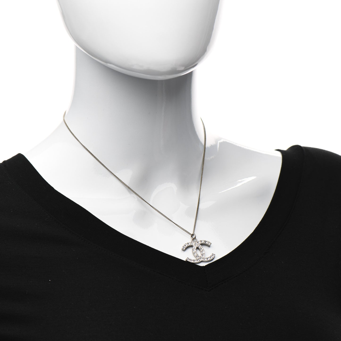 Baguette Crystal CC Necklace Silver