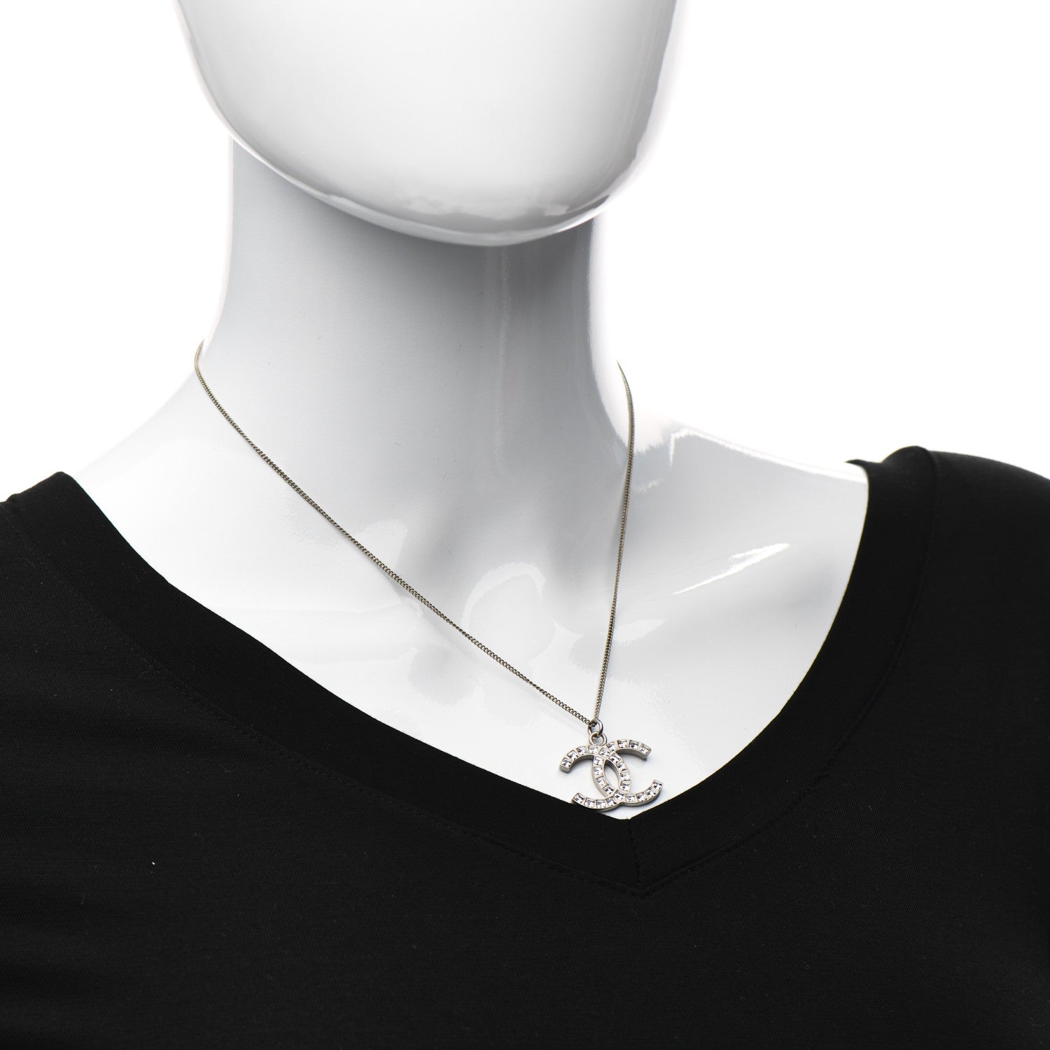 Chanel Baguette Crystal CC Necklace Silver 2 of 4