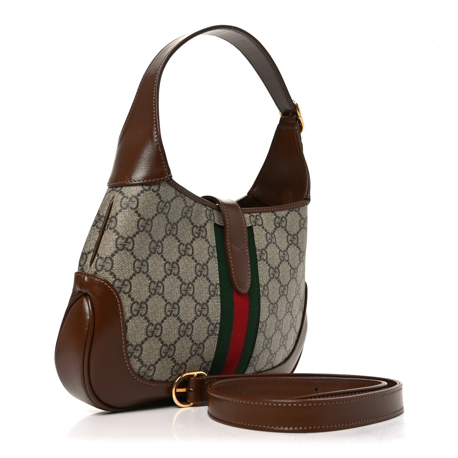 Gucci GG Supreme Monogram Azalea Calfskin Web Small Jackie 1961 Hobo Beige Ebony Brown Sugar 3 of 10