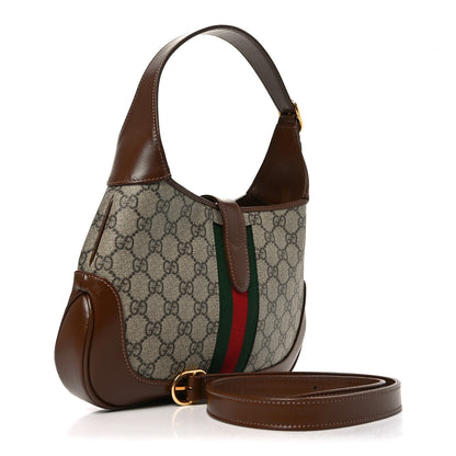 Gucci GG Supreme Monogram Azalea Calfskin Web Small Jackie 1961 Hobo Beige Ebony Brown Sugar 3 of 10