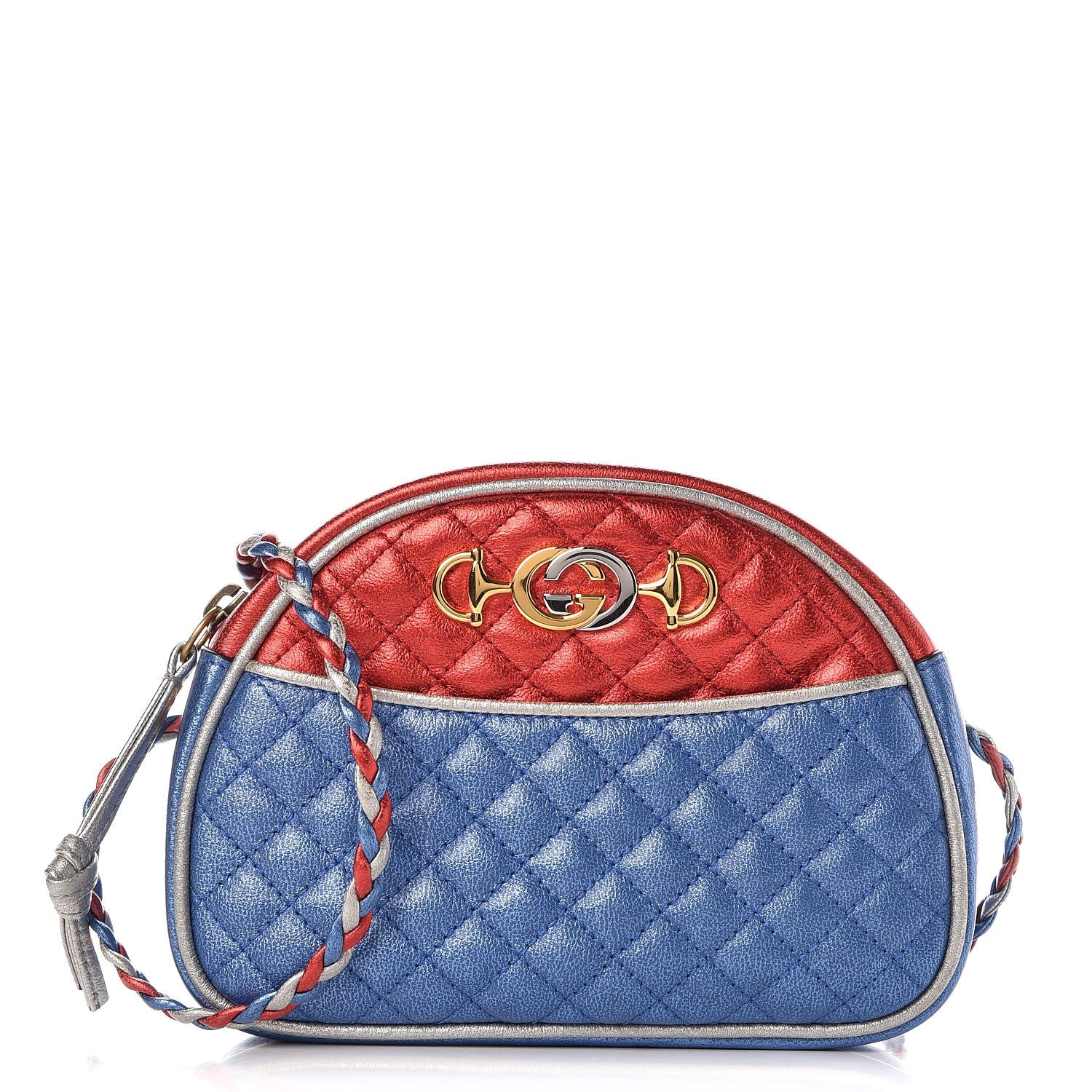 Gucci Laminated Nappa Trapuntata Mini Zumi Dome Shoulder Bag Rosso Marine Argento 1 of 8