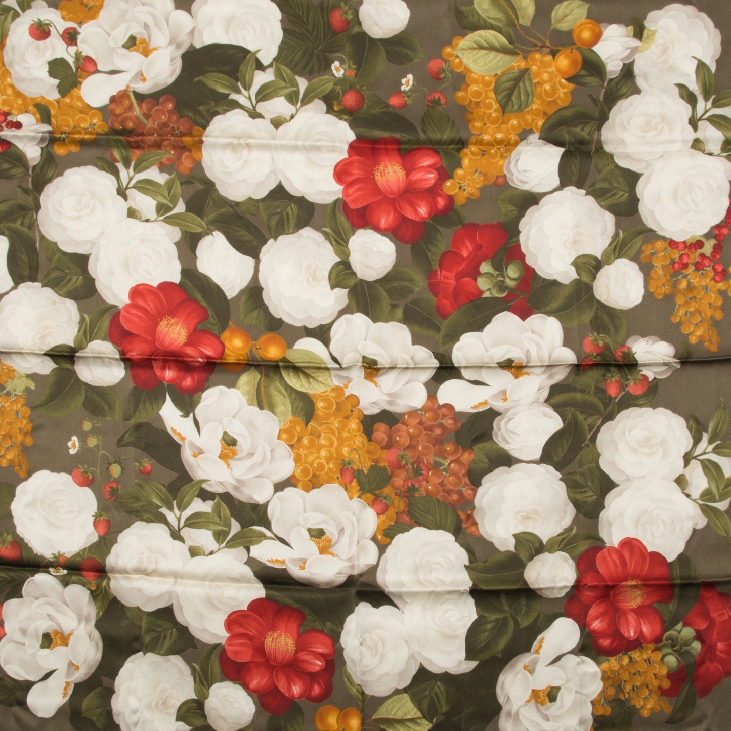 Silk Camellia Flower Scarf Green