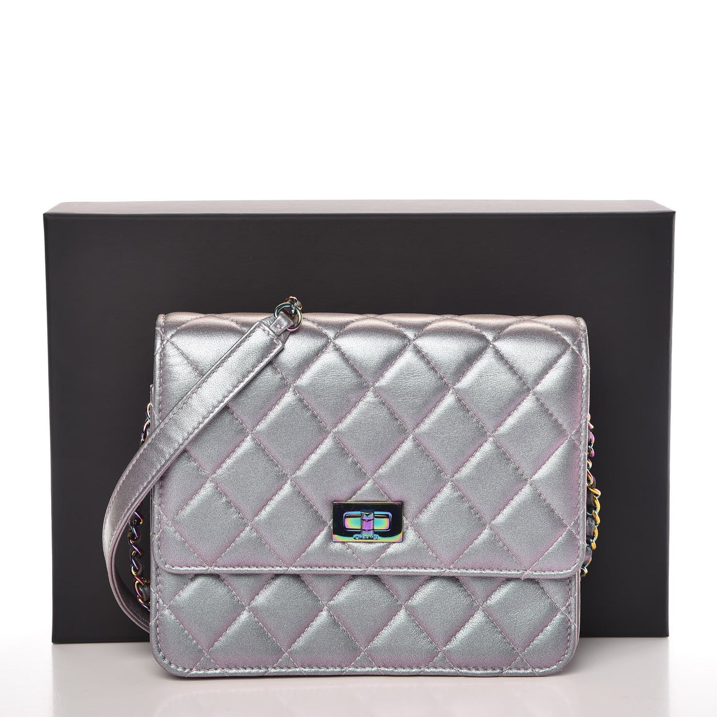 Iridescent Lambskin Quilted Reissue 2.55 Square Wallet On Chain WOC Light Purple