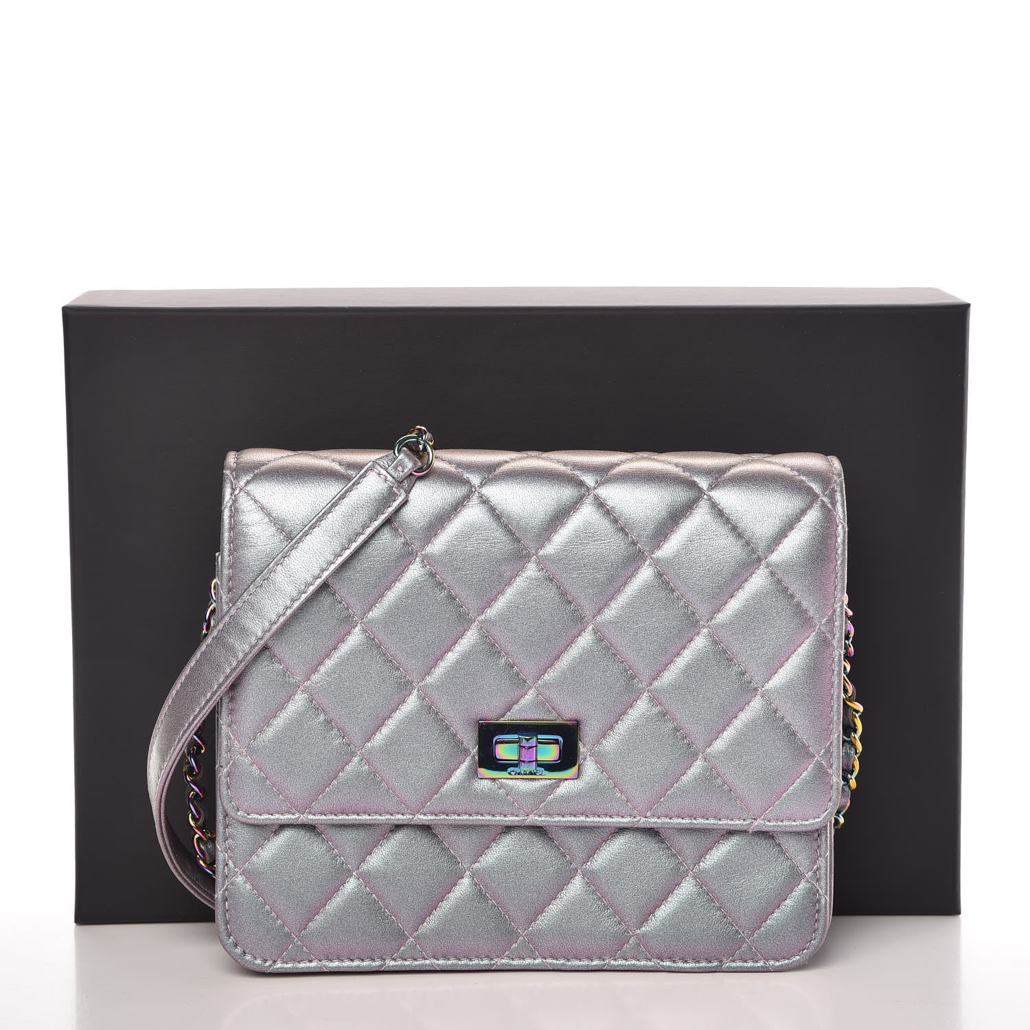 Chanel Iridescent Lambskin Quilted Reissue 2.55 Square Wallet On Chain WOC Light Purple 11 of 11