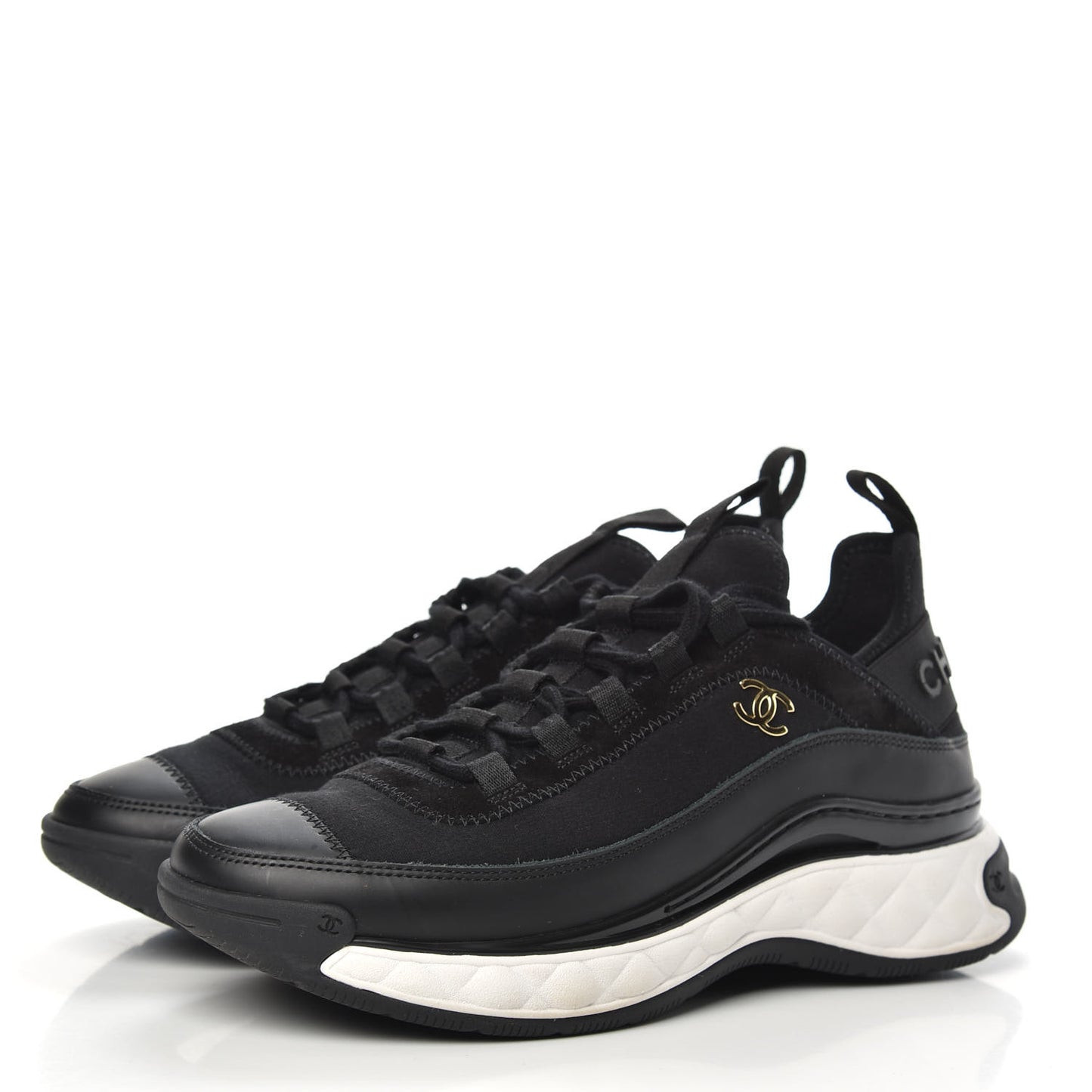Velvet Calfskin Mixed Fibers CC Sneakers 36.5 Black