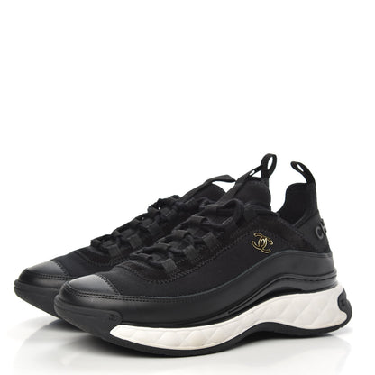 Chanel Velvet Calfskin Mixed Fibers CC Sneakers 36.5 Black 3 of 11
