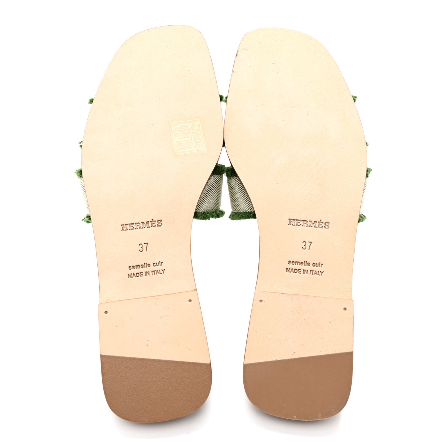Calfskin Canvas Oran Fringe Sandals 37 Vert