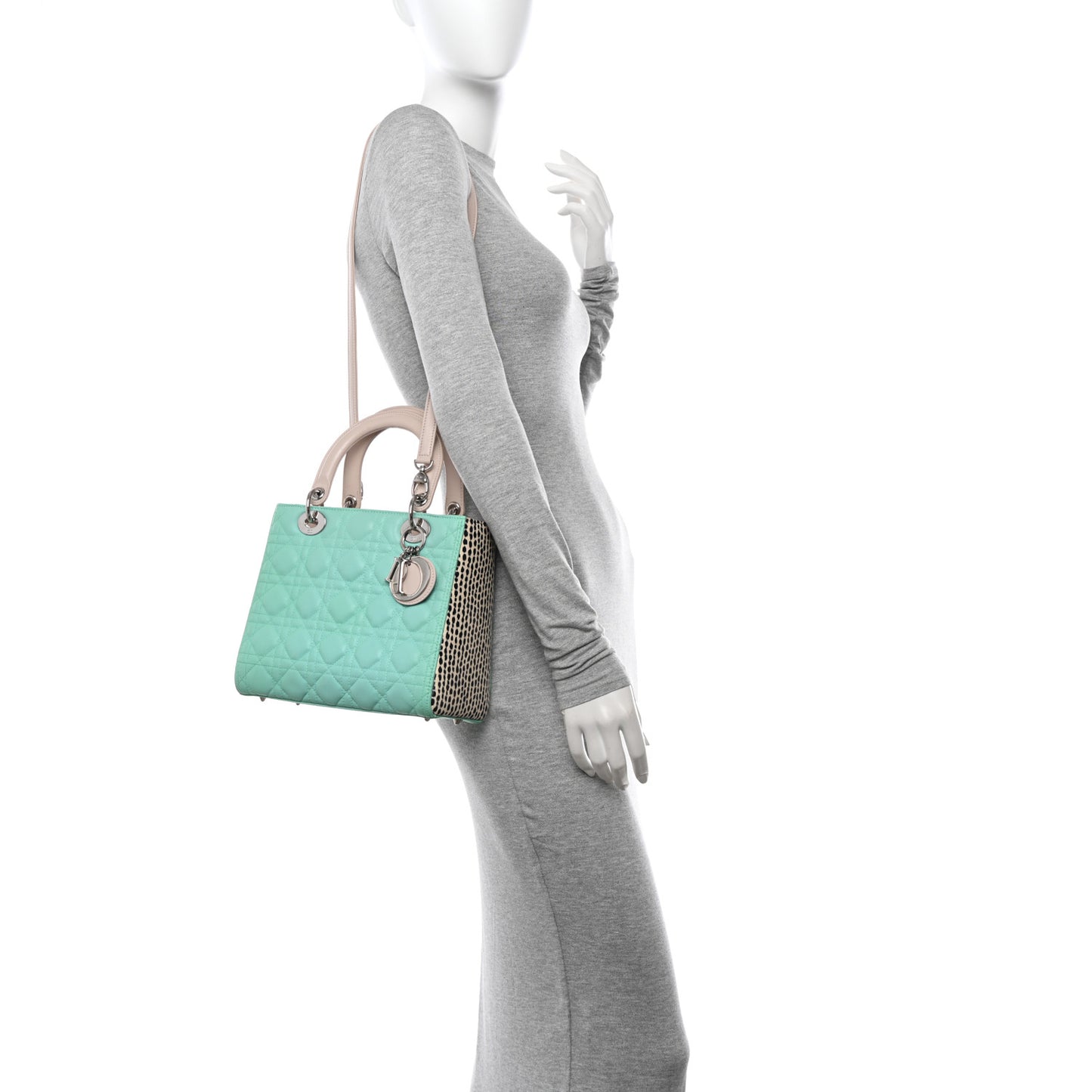 Lambskin Snakeskin Medium Lady Dior Light Blue Multicolor