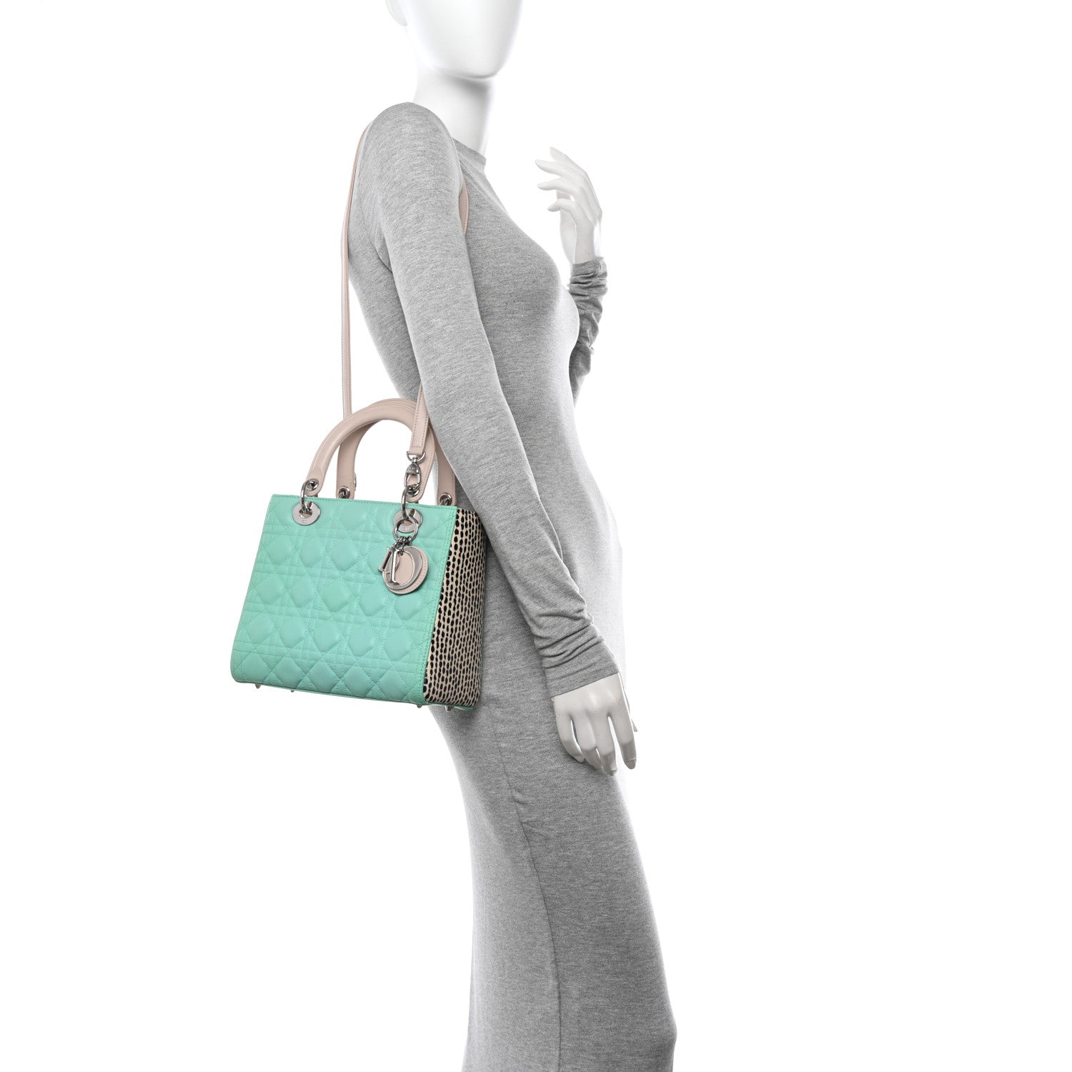 Christian Dior Lambskin Snakeskin Medium Lady Dior Light Blue Multicolor 2 of 13