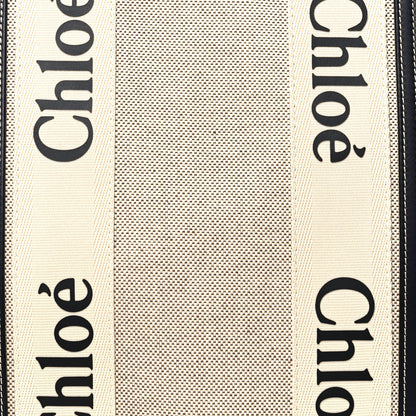 Chloe Cotton Calfskin Large Woody Ribbon Tote White Blue 7 of 9