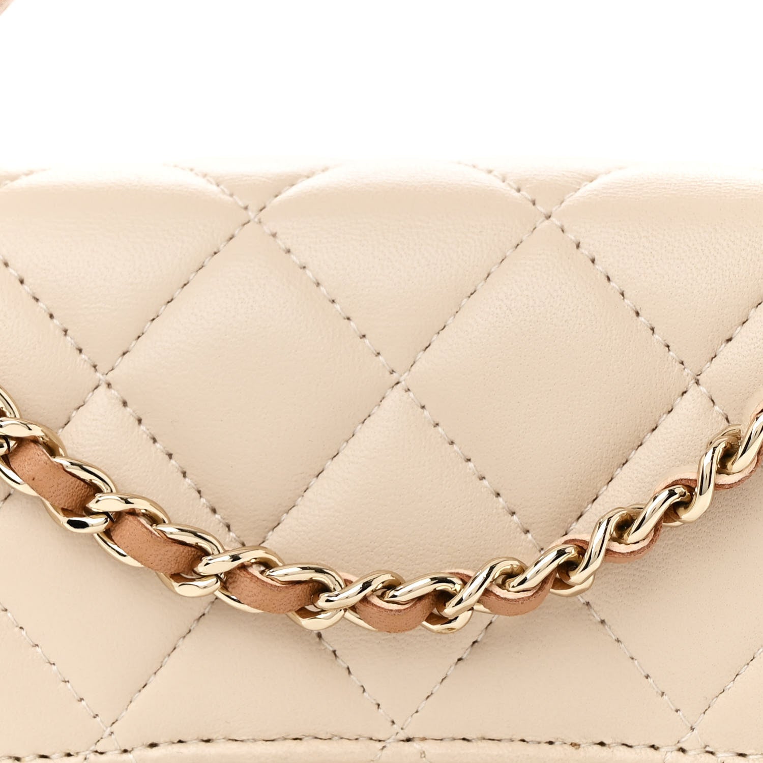 Chanel Lambskin Quilted Flap Phone Holder With Chain Beige Brown 9 of 12
