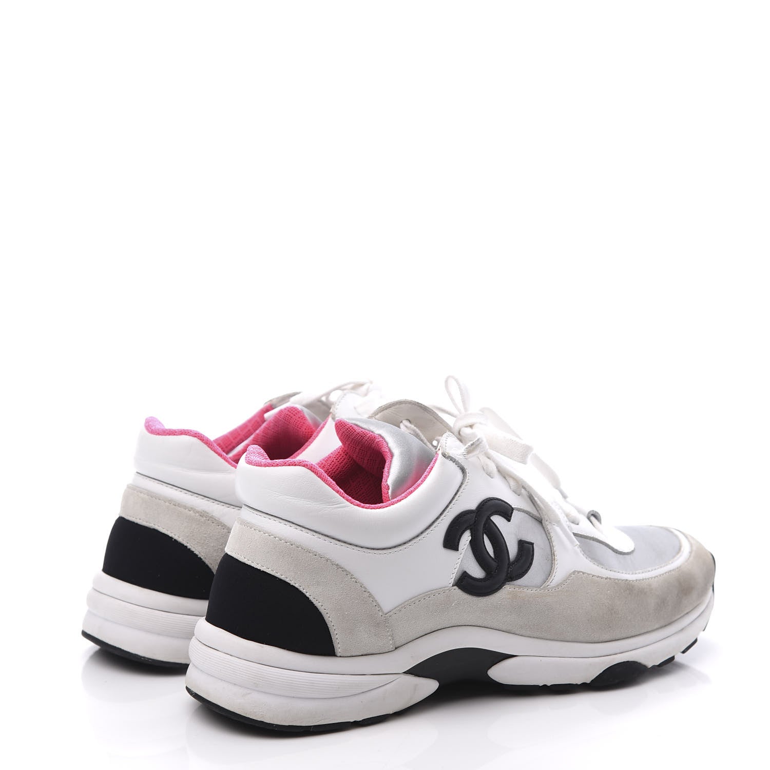 Chanel Calfskin Fabric Sneakers 38 White Silver Fluo Pink 4 of 10