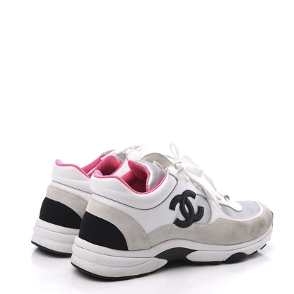 Chanel Calfskin Fabric Sneakers 38 White Silver Fluo Pink 4 of 10