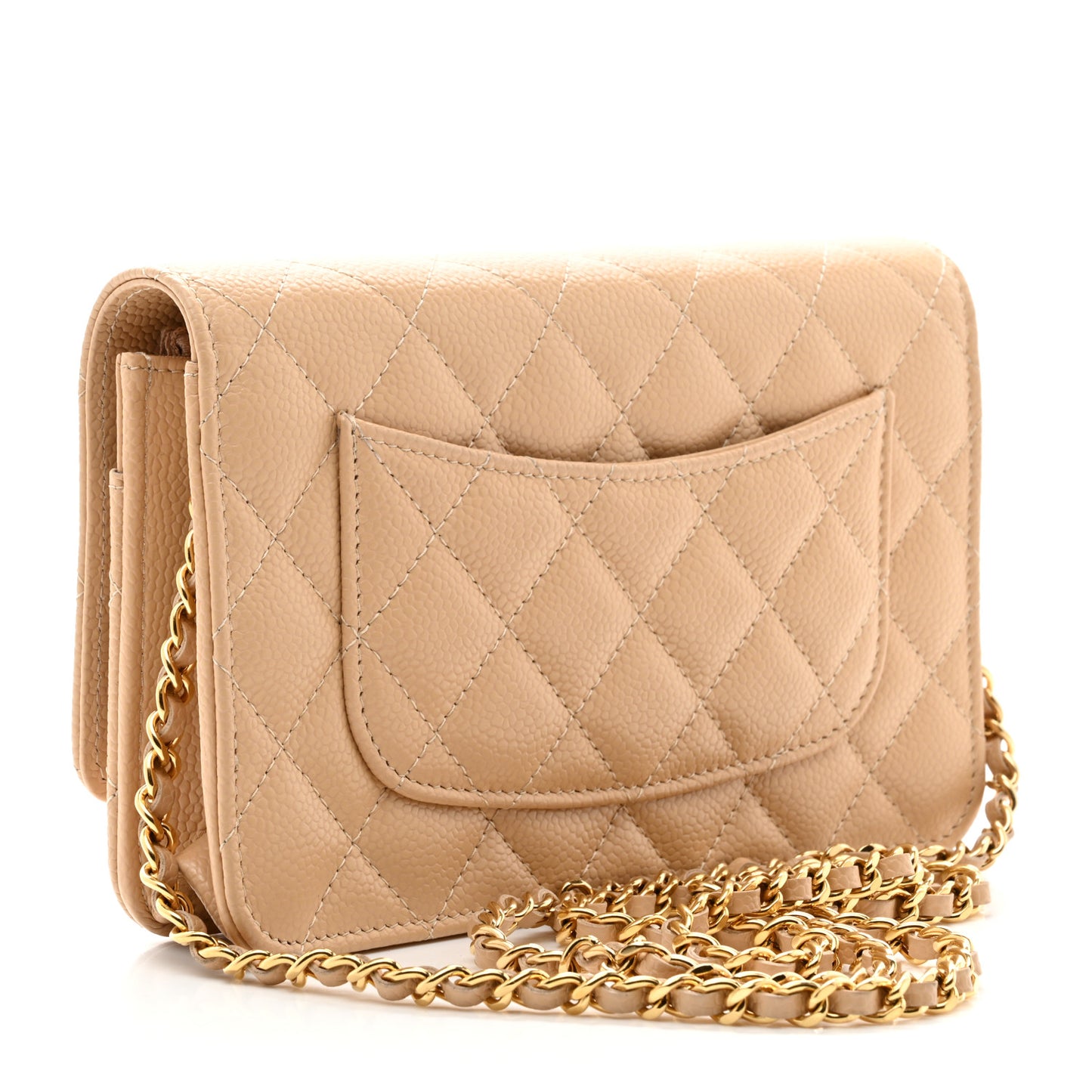Caviar Quilted Wallet on Chain WOC Beige