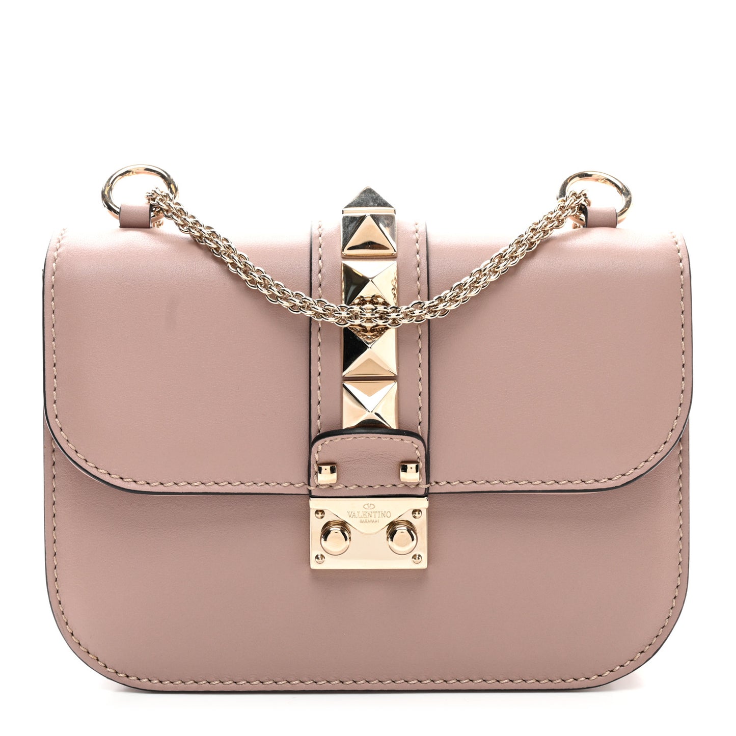Vitello Small Glam Lock Rockstud Flap Poudre