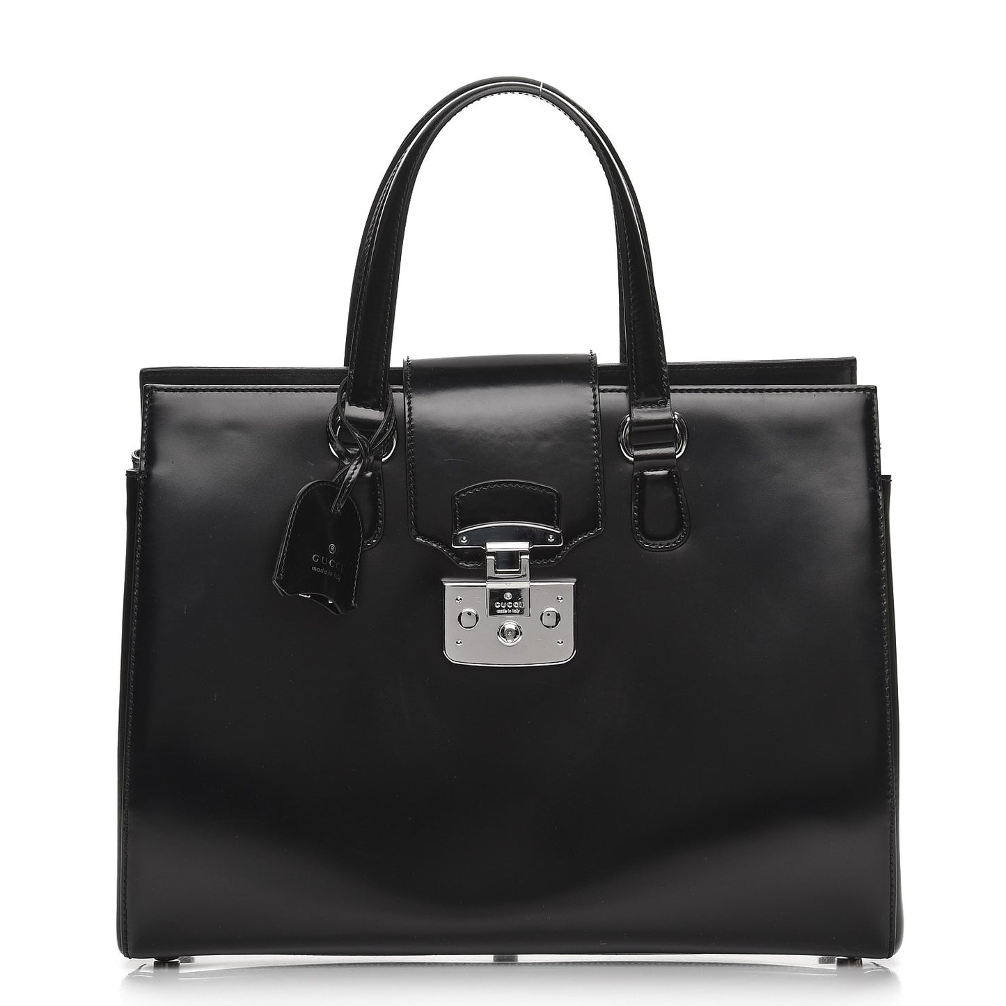 Regent Calfskin Large Lady Lock Flap Top Handle Bag Black