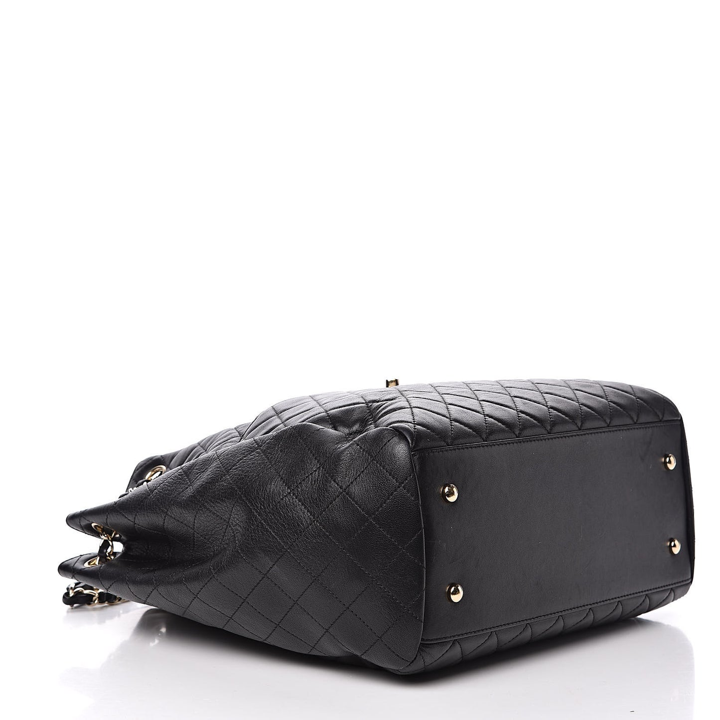 Lambskin Quilted Large Drawstring Bag Black