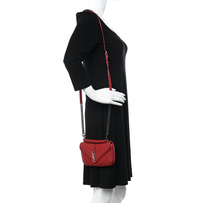 Saint Laurent Sheepskin Matelasse Chevron Monogram College Chain Wallet New Red 2 of 16