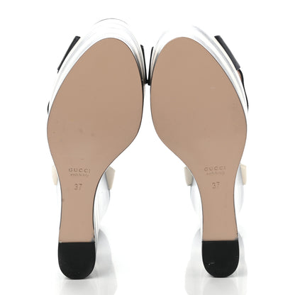 Gucci Nappa Striped Sally Platform Wedge Sandals 37 Navy Ivory 5 of 17