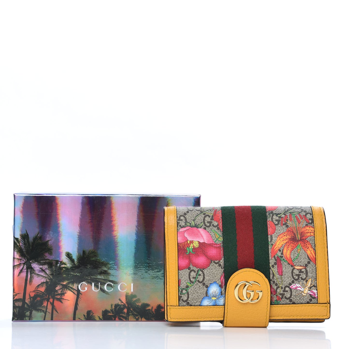 GG Supreme Monogram Flora Web Ophidia Passport Case Beige Multicolor Crop