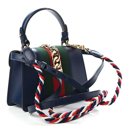 Gucci Vitello Fontanella Web Mini Sylvie Top Handle Bag Blue Agata 3 of 9