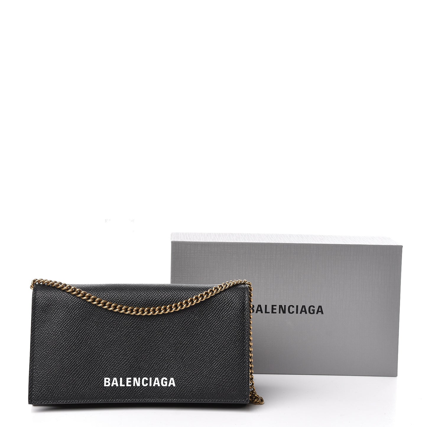 Signature Grained Calfskin Logo Ville Wallet on Chain Black