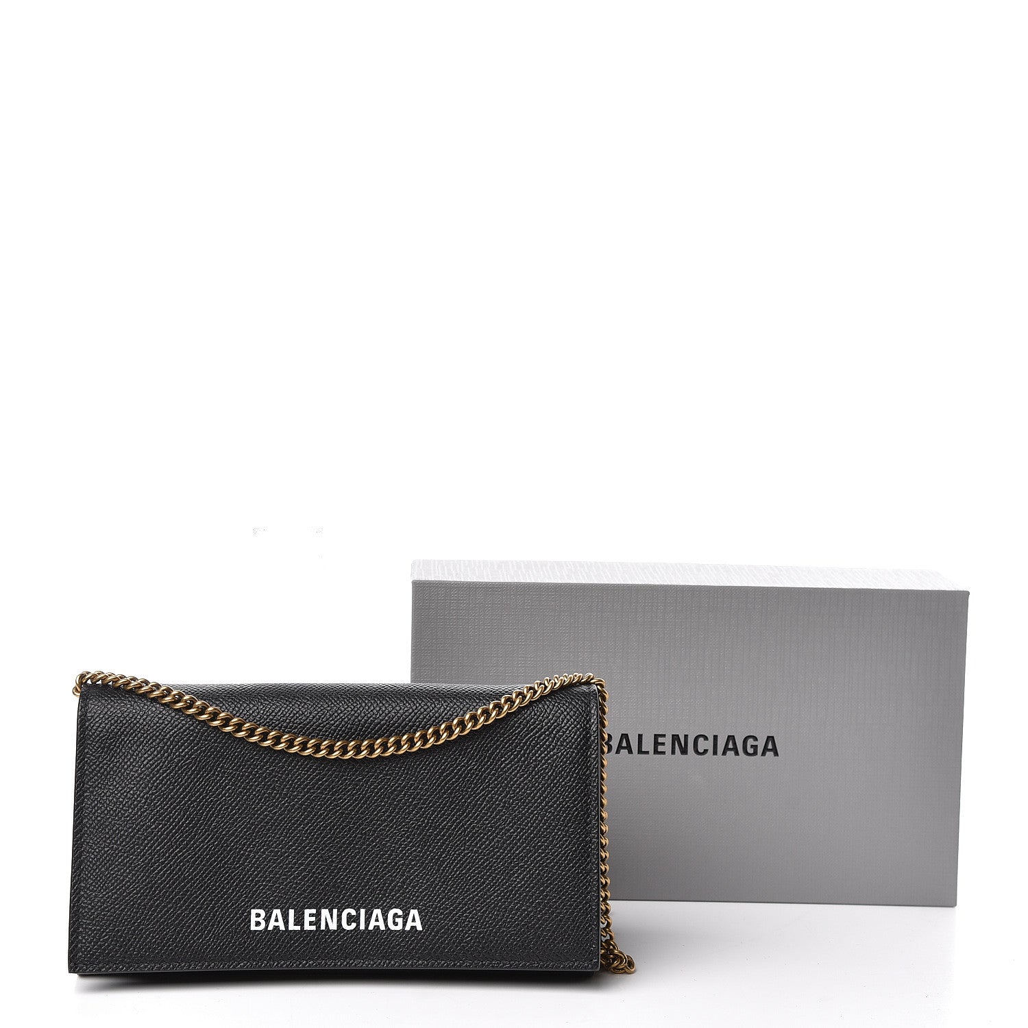 Balenciaga Signature Grained Calfskin Logo Ville Wallet on Chain Black 11 of 11