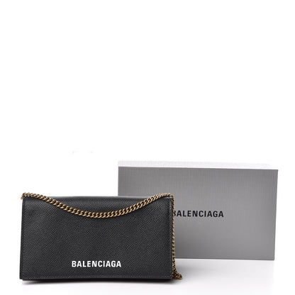 Balenciaga Signature Grained Calfskin Logo Ville Wallet on Chain Black 11 of 11