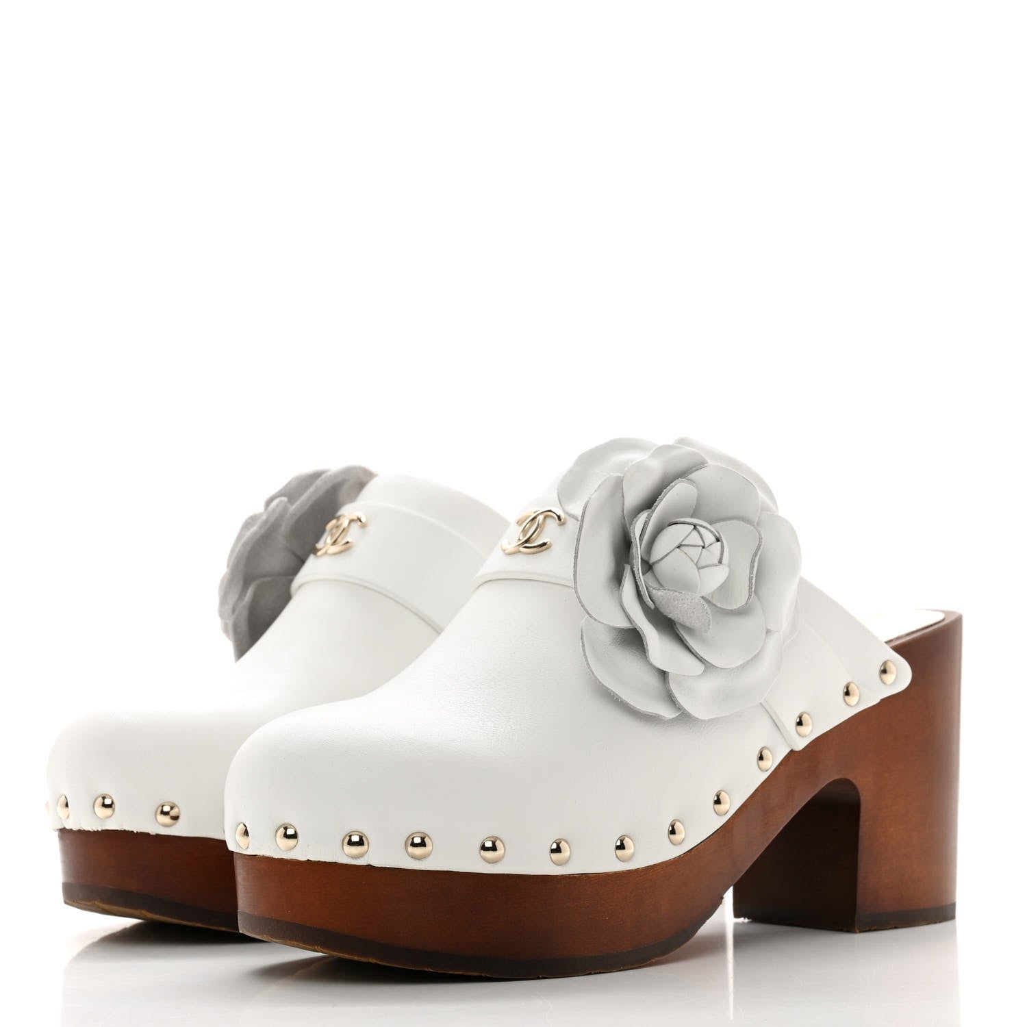 Chanel Calfskin Camellia Clogs 37 White 3 of 9
