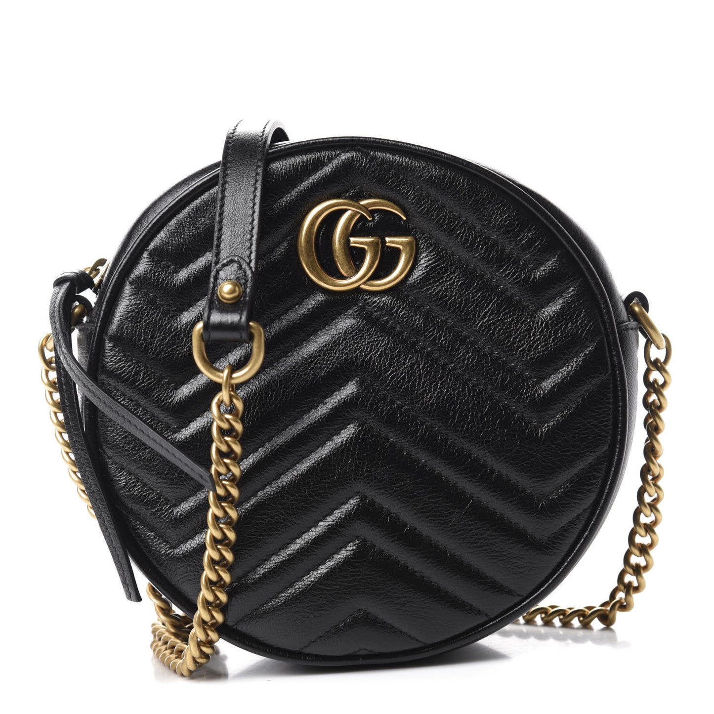 Azalea Calfskin Matelasse Heart Mini GG Marmont Round Shoulder Bag Black