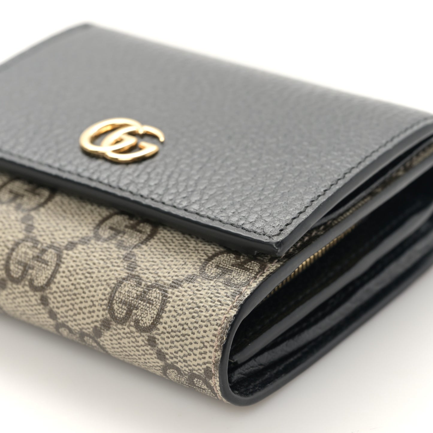 Dollar Calfskin GG Supreme Monogram Medium GG Marmont Wallet Black Beige Ebony