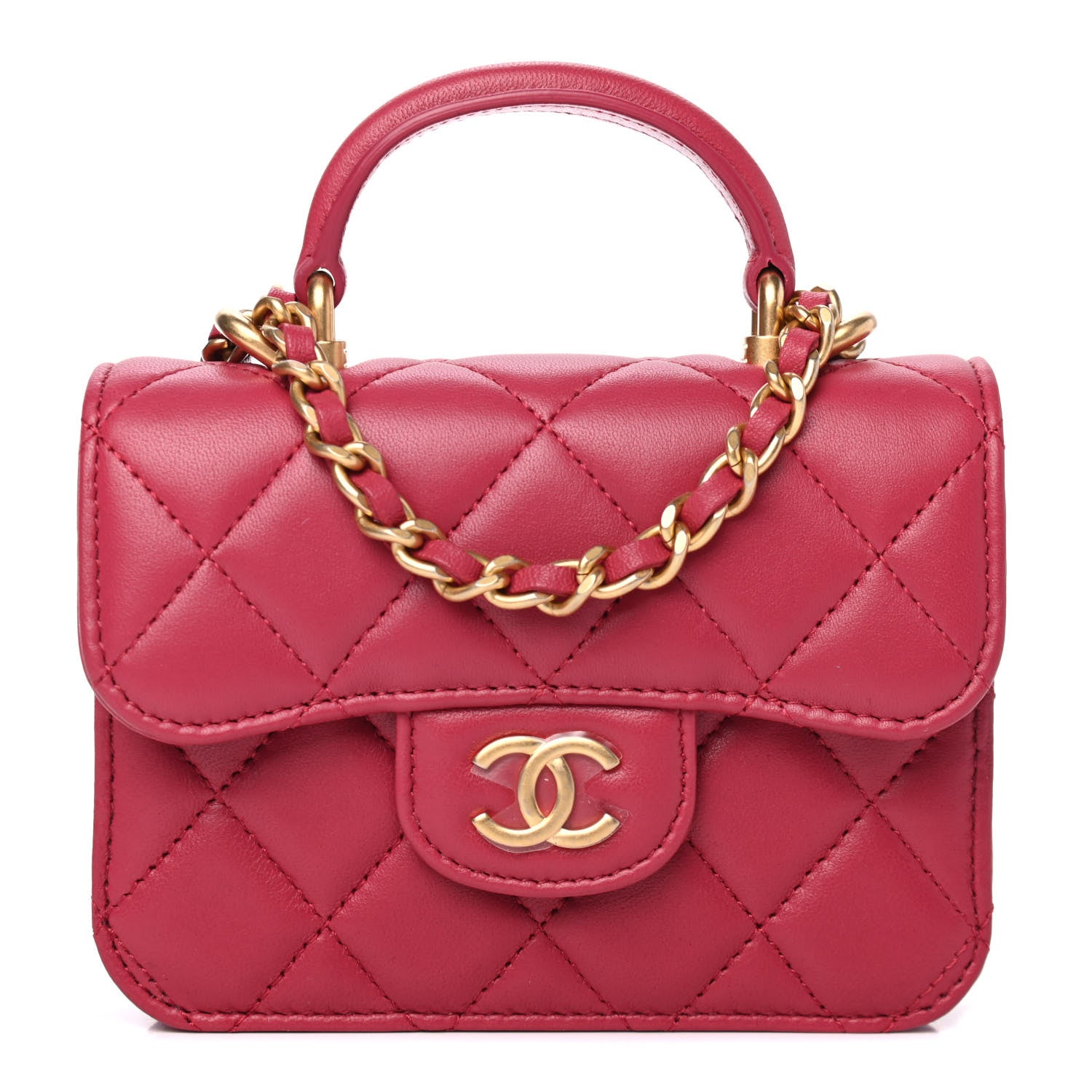 Chanel Lambskin Quilted Top Handle Flap Coin Purse With Chain Dark Pink 1 of 5