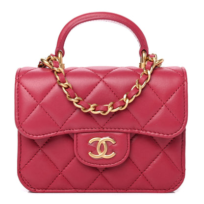 Chanel Lambskin Quilted Top Handle Flap Coin Purse With Chain Dark Pink 1 of 5