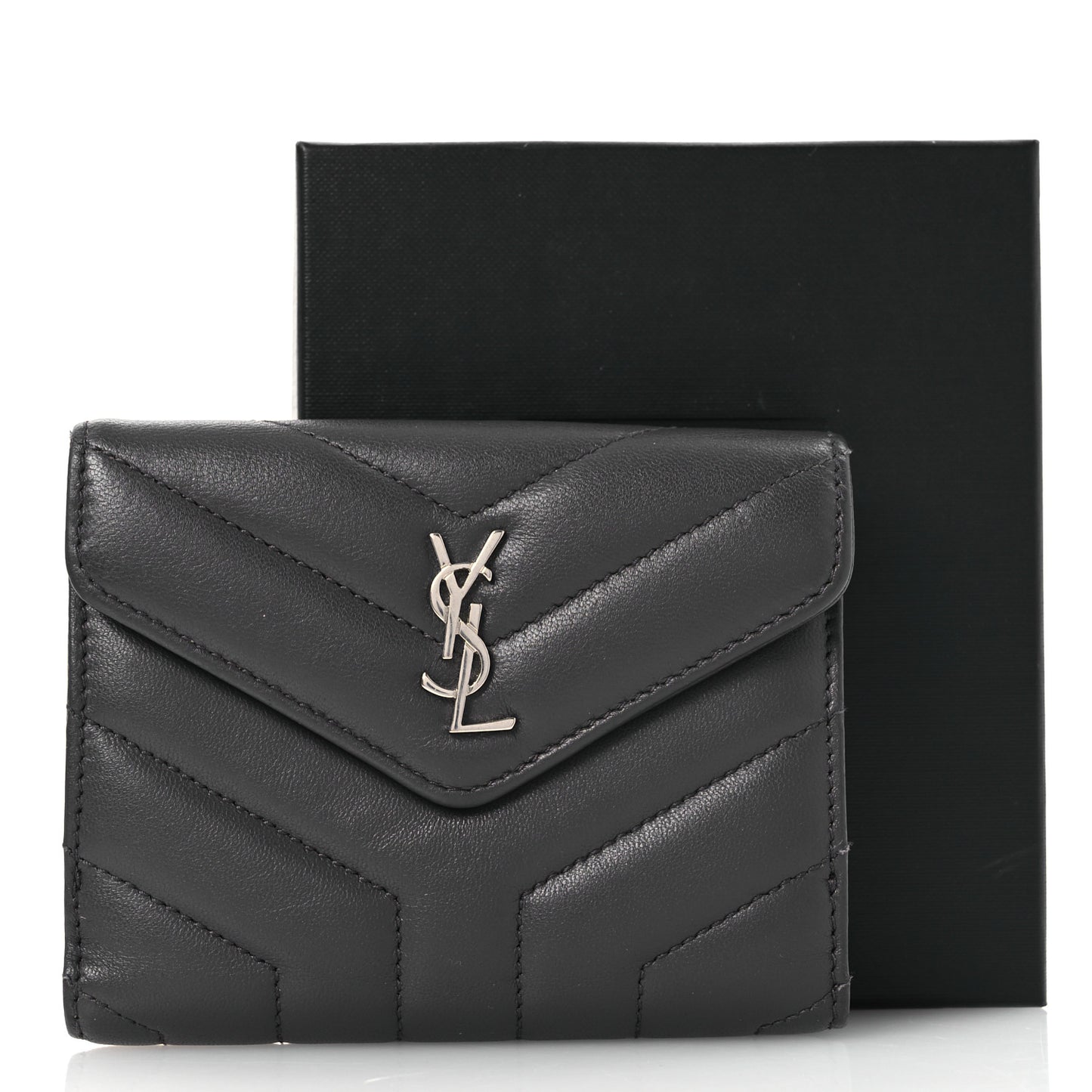 Lambskin Y Quilted Monogram Compact Loulou Wallet Asphalt