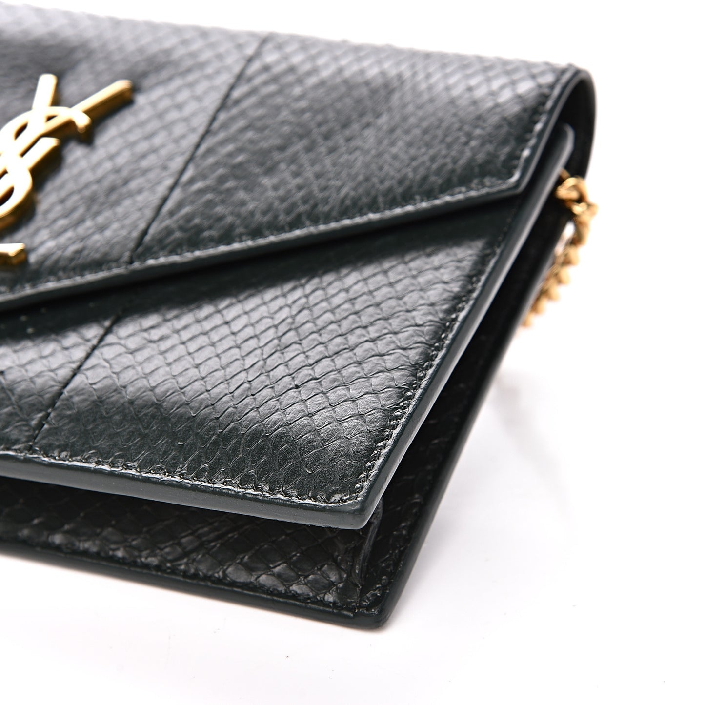 Snakeskin Monogram Envelope Chain Wallet Dark Green