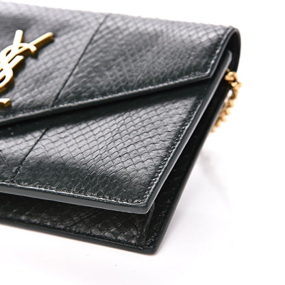 Saint Laurent Snakeskin Monogram Envelope Chain Wallet Dark Green 8 of 13