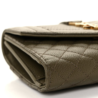 Saint Laurent Grain De Poudre Mixed Matelasse Triquilt Monogram Compact Tri Fold Wallet Military Olive 7 of 9