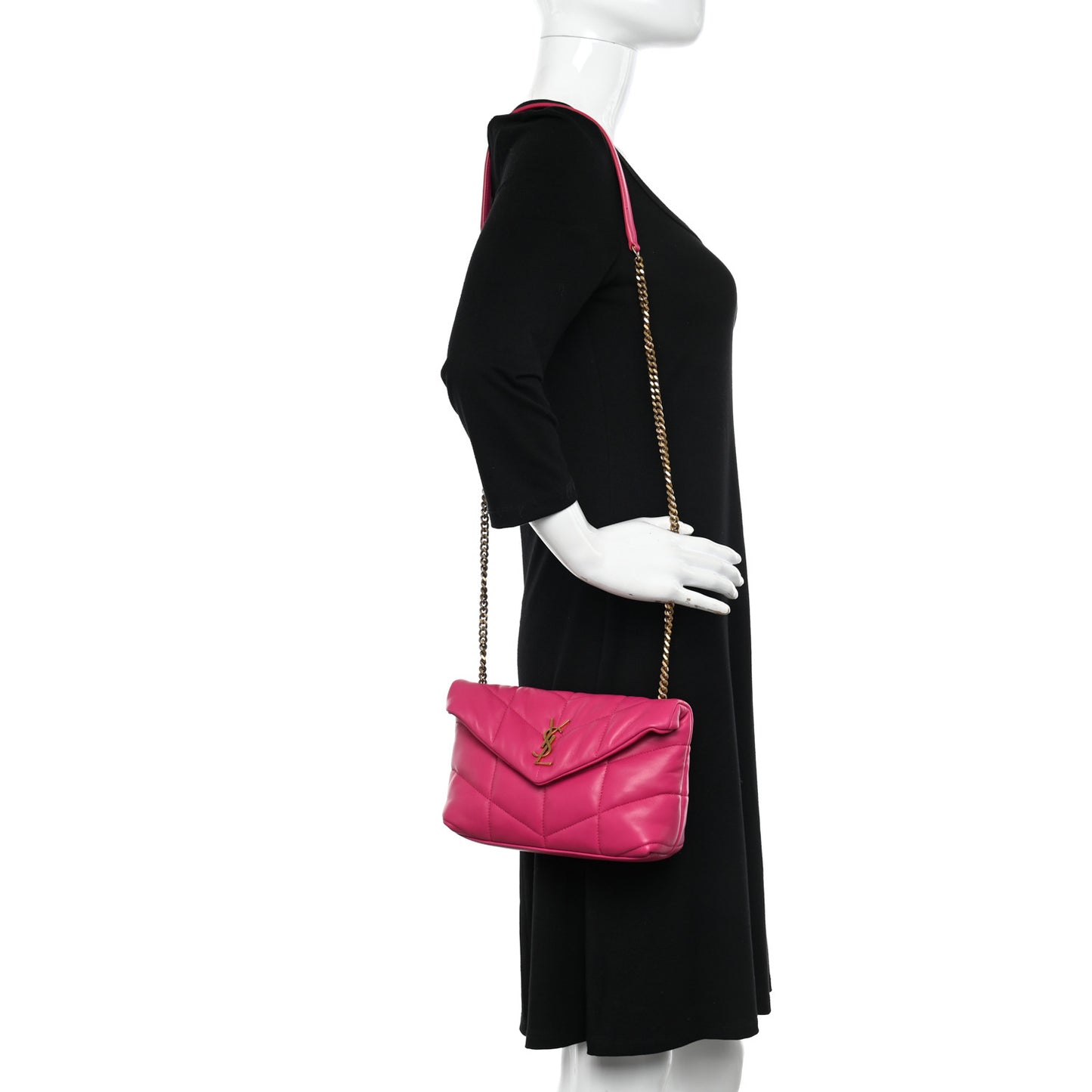 Lambskin Quilted Toy Loulou Puffer Monogram Chain Satchel Bubblegum