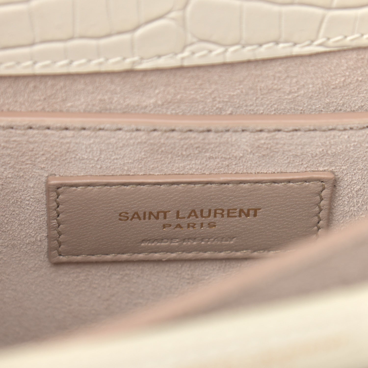 Saint Laurent Calfskin Crocodile Embossed Medium Monogram Sunset Blanc Vintage 6 of 15