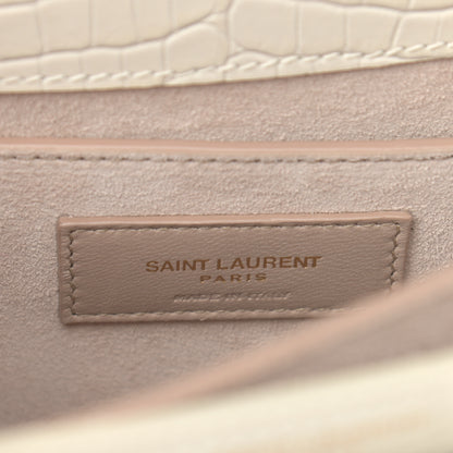 Saint Laurent Calfskin Crocodile Embossed Medium Monogram Sunset Blanc Vintage 6 of 15