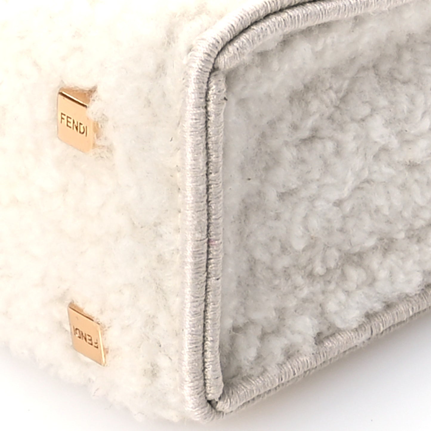 Shearling Vitello King Plexiglass Logo Mini Fendi Sunshine Shopper Tote White