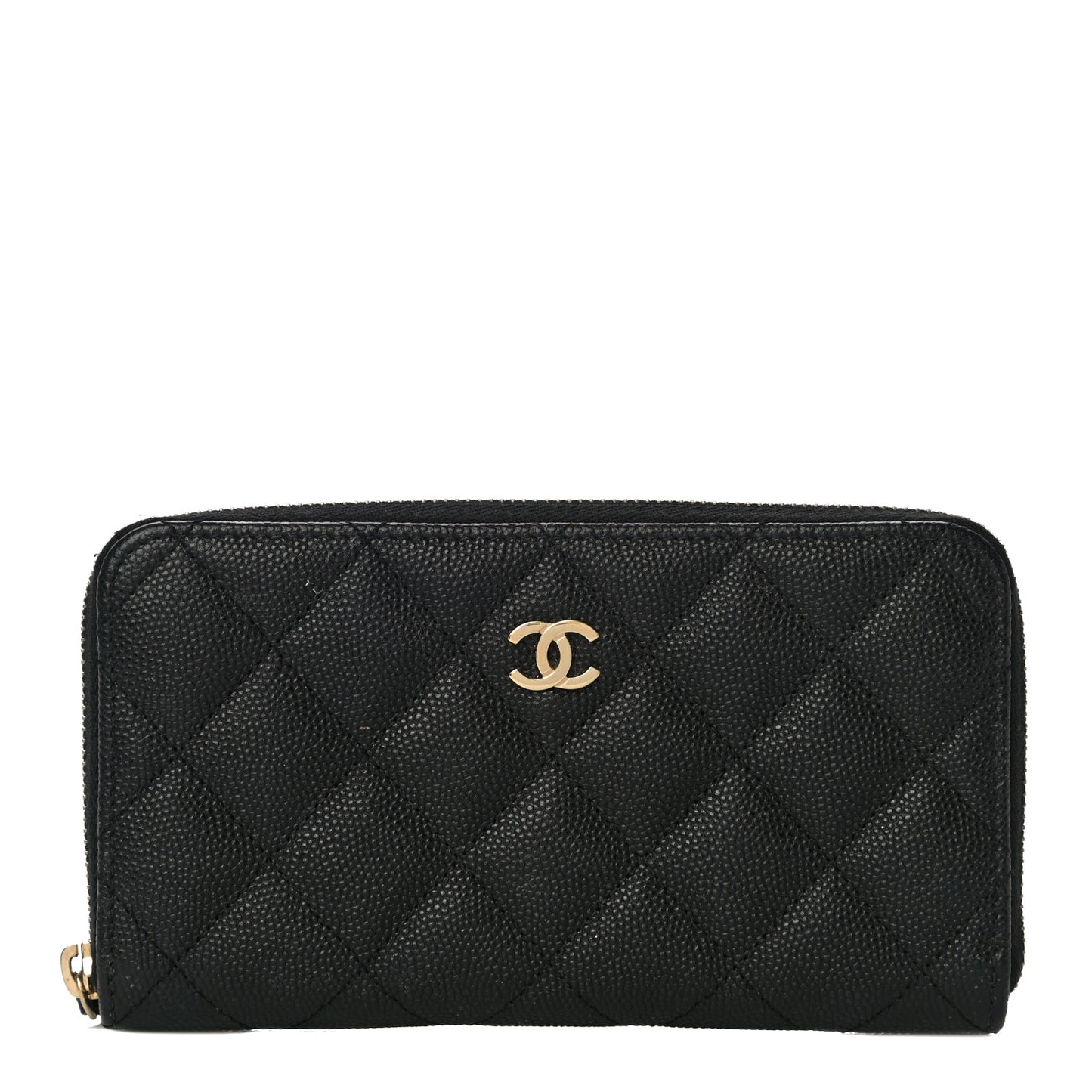 Caviar Quilted Medium Zip Around Wallet Black
