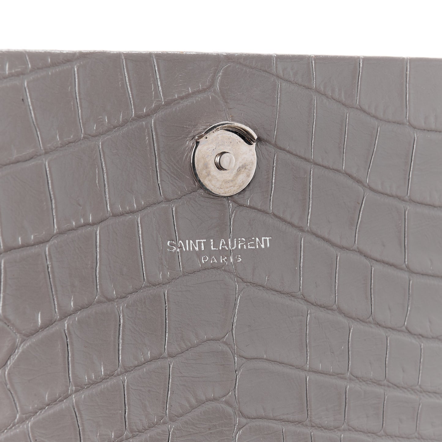 SAINT LAURENT Calfskin Crocodile Embossed Medium Classic Monogram Kate Tassel Satchel Fog